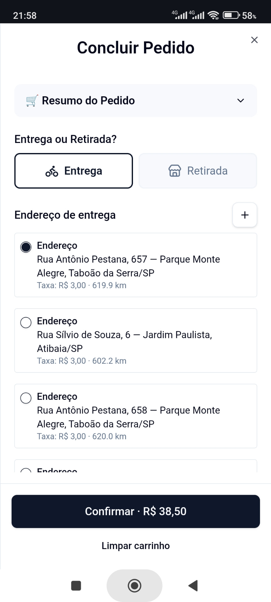 Carrinho simples no celular